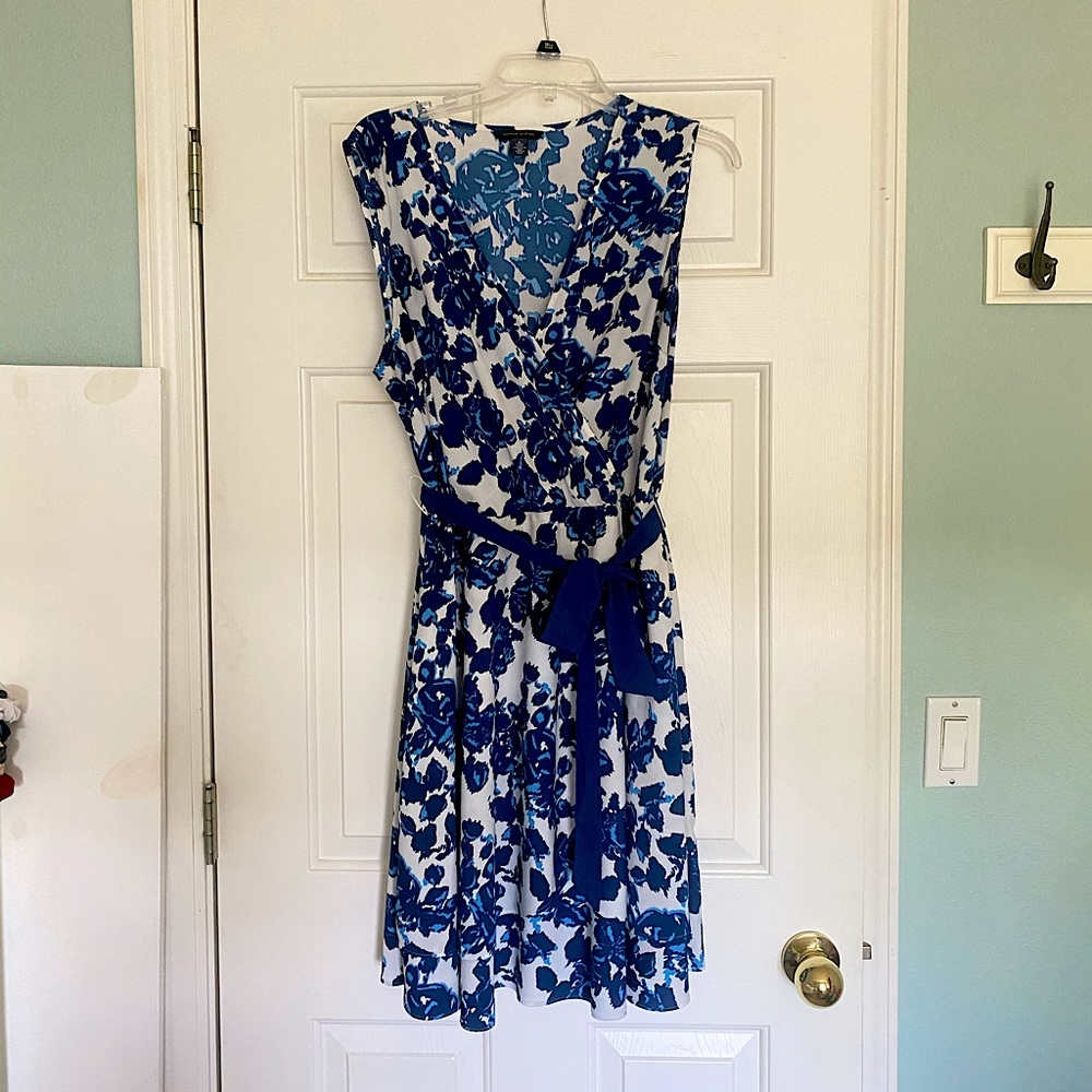 Blue floral wrap style dress